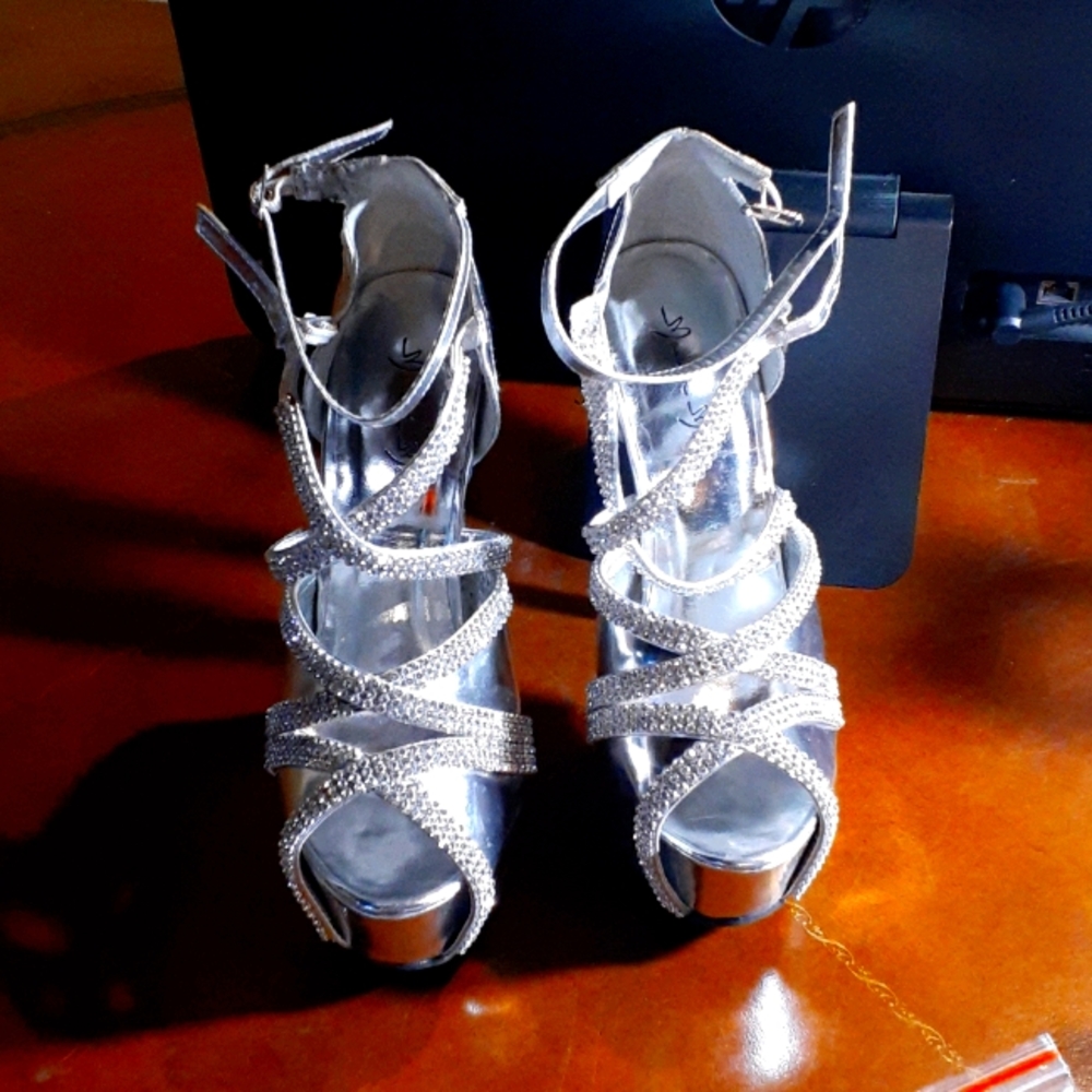 Brand new silver and rhinestone stilettos